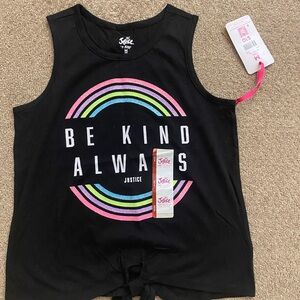 Justice Black Graphic Tank with Rainbow Rings and 'Be Kind Always' Text